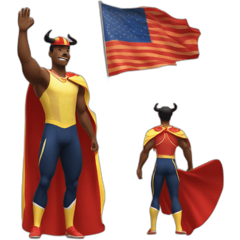 track and field athlete with open arms waving to the crowd. with a bullfighter's hat on his head. and a bullfighting cape in his arm. emoji