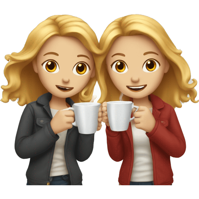 blonde girl and red-headed girl drinking coffee emoji