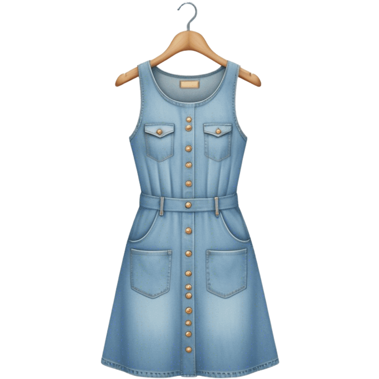 vintage light wash women's denim dress on hanger emoji