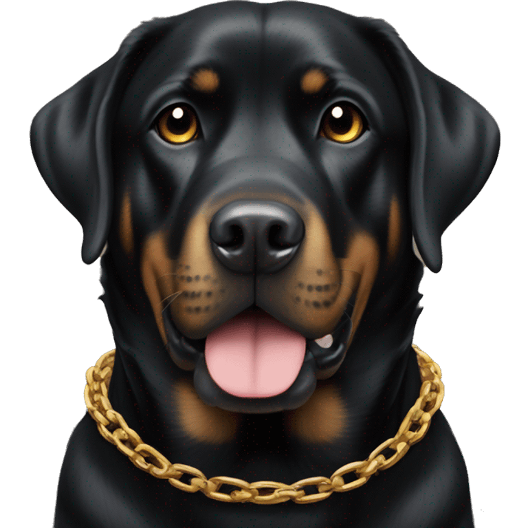 Black lab / Rottweiler mix wearing a gold chain and socks emoji