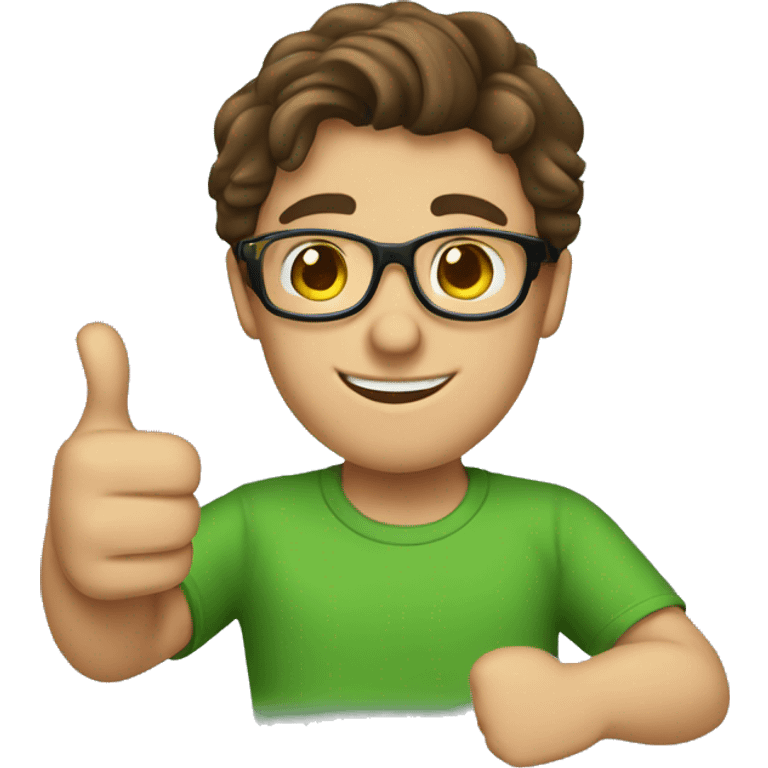 male nerd brown hair thumbs up using green t-shirt emoji