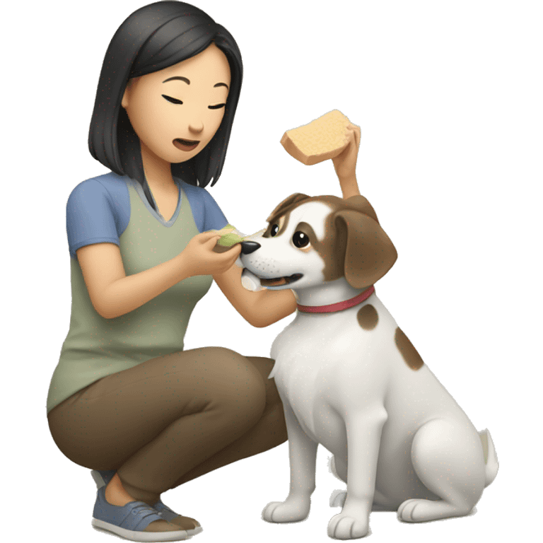 Asian woman feeding dog emoji