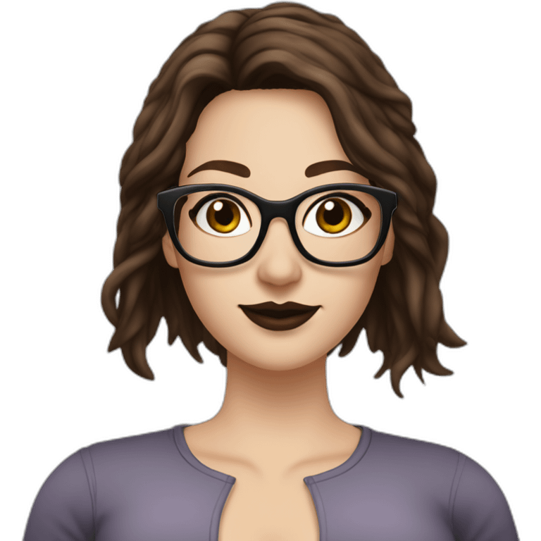 Sexy-Caucasian-Mum-goth-long-brown-hair-dark-brown-eyes-glasses-plus-size-upturned-nose emoji