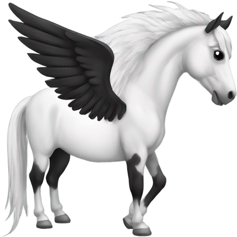 black and white horse with wings and  long tail emoji