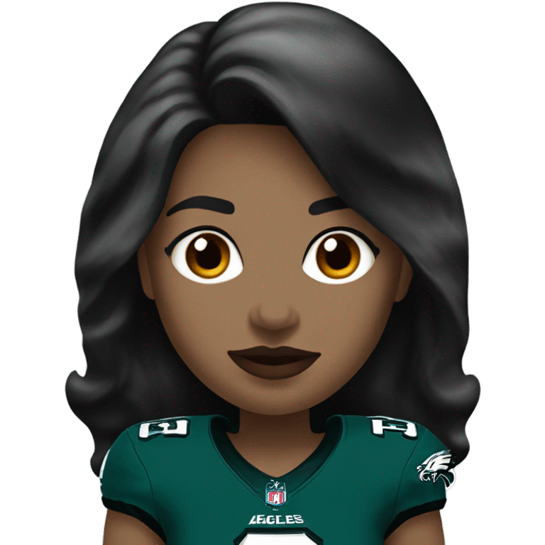  White female dark hair red lips wearing Philadelphia Eagles jersey emoji