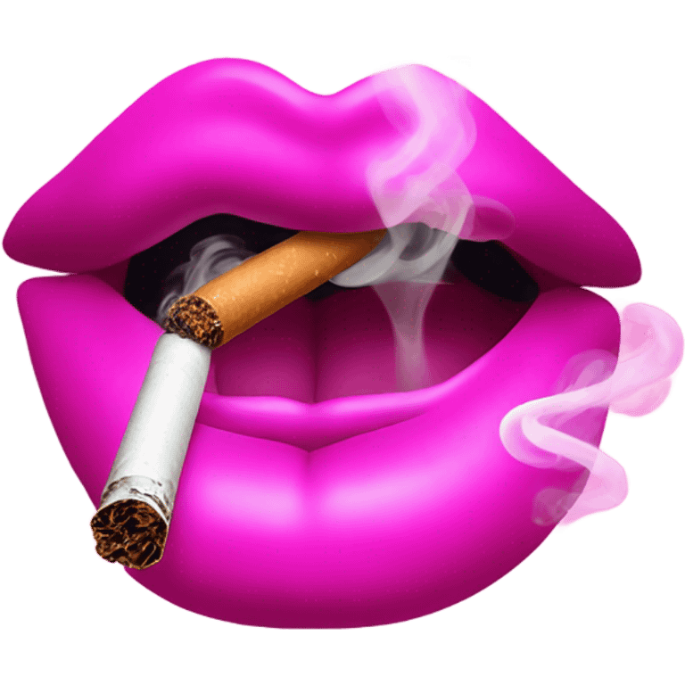 Neon pink lips are blowing smoke, and a cigarette is in her mouth emoji