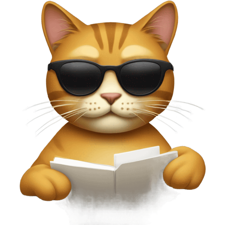 Create an emoji of the same cool cat (with sunglasses) checking off a simple list with its paw. The cat should look satisfied/pleased. Keep the same minimal style but make it look effortless and fun. Maybe add a tiny checkmark floating near its paw. emoji