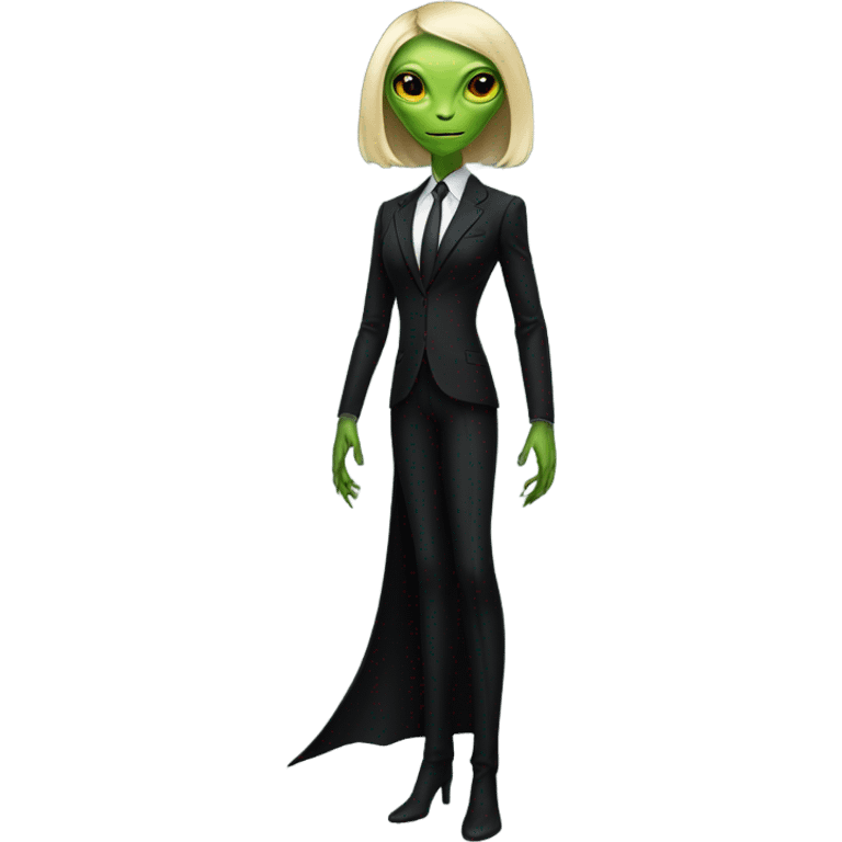 a blonde reptilian alien woman as men in black, full body, full figure emoji