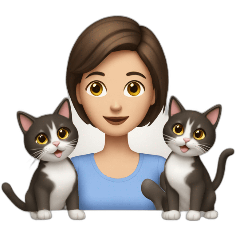 woman with brunette short hair playing with two cats emoji