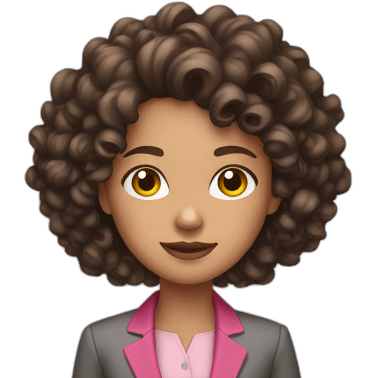 brunette woman curly-haired with pink blazer emoji