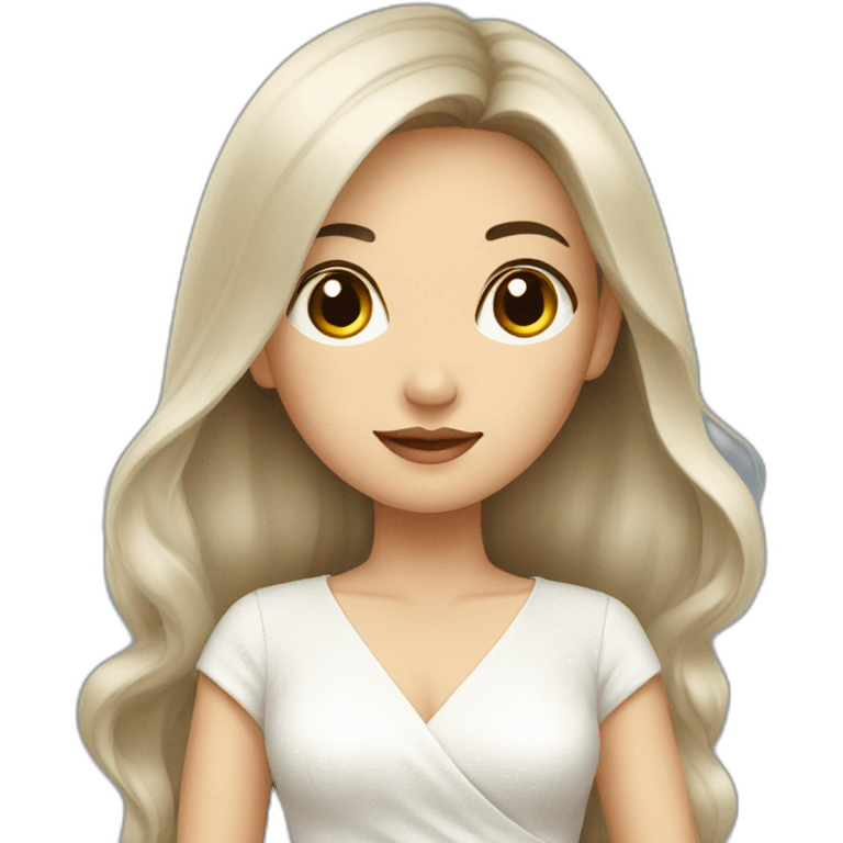 Beautiful Asian woman with long hair and white dress emoji