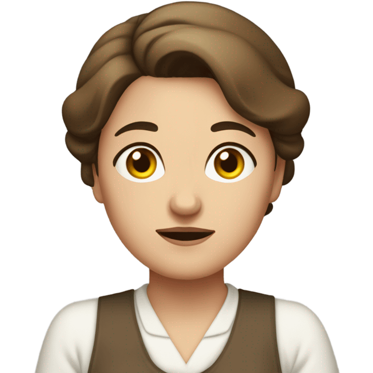 "A middle-aged woman with tired eyes, brown hair tied back, and a warm but worried look. She wears a simple dress with an apron." emoji