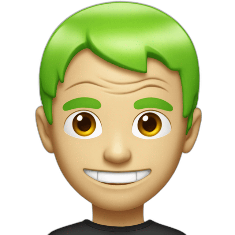 Michael “Flea” Balzary face, with neon green short hair, smiling with gap in front teeth, bass player for Red Hot Chili Peppers emoji