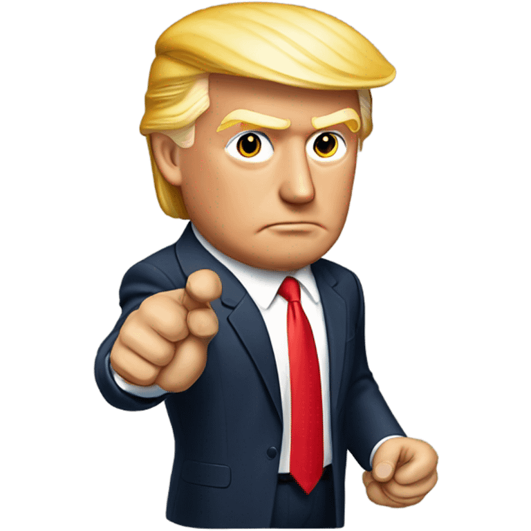 Trump holding up his ring finger with his left hand while holding his right hand in his left elbow emoji