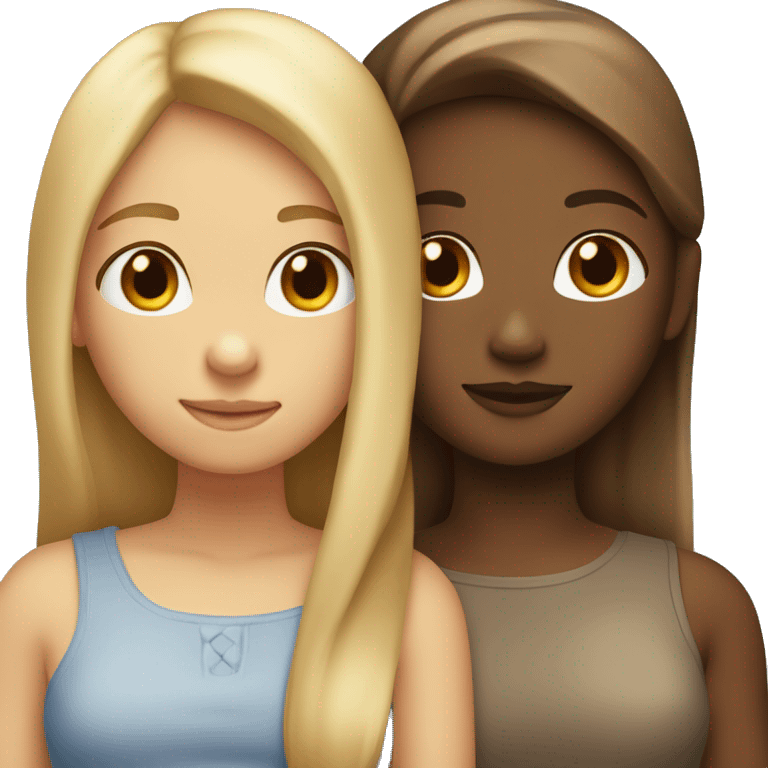 Two girls hugging each other, one girls with semi-blond straight hair and the other with brown skin and brown straight hair emoji