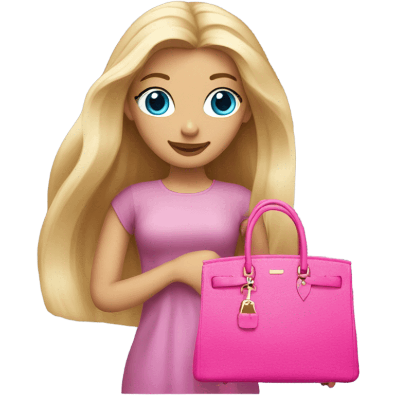 very long blonde haired and blue eyed girl with a pink birgin bag in her hand emoji