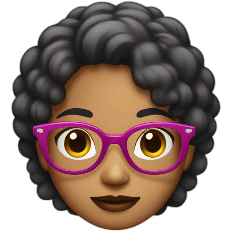 Chica delgada, pelo negro liso hasta los hombros con lentes rosados emoji