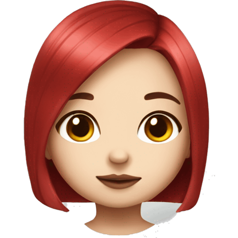 portrait cute chibi girl with bob cherry red straight hair and beautiful make up emoji