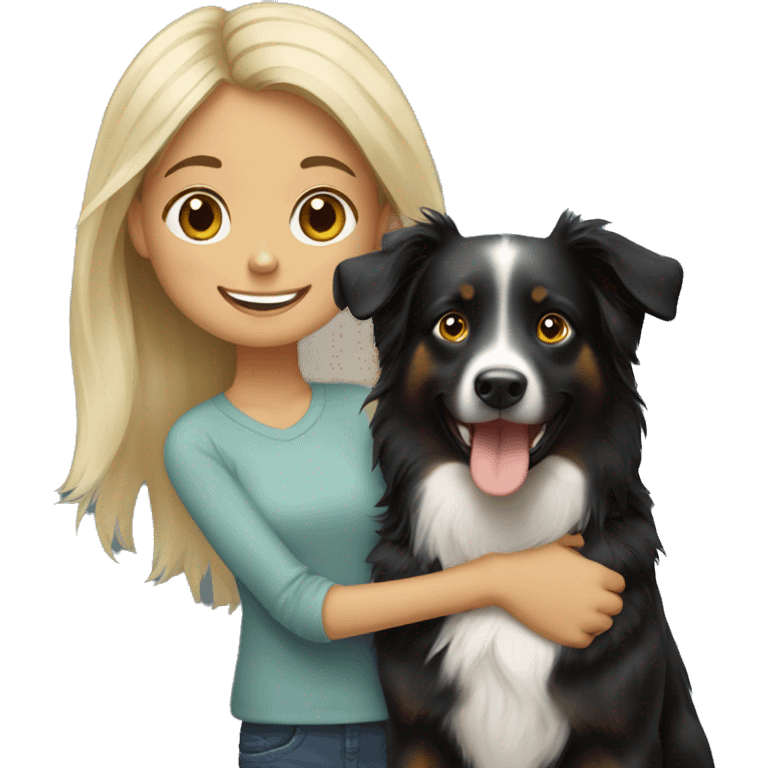 Blonde girl with happy black Australian shepherd emoji