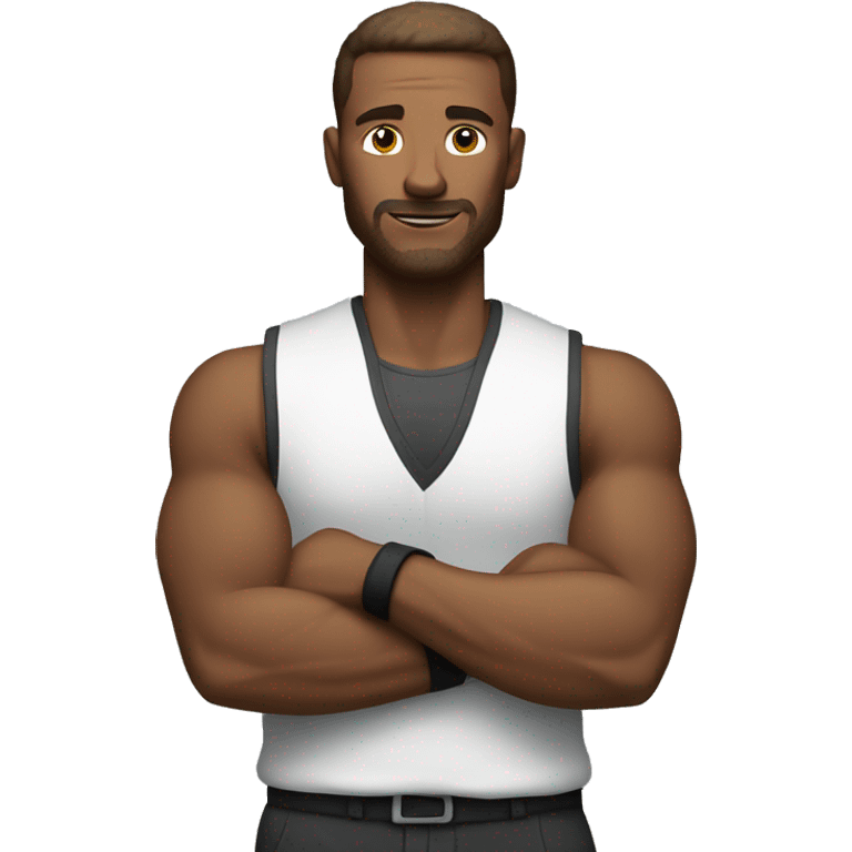 cool man arms crossed, white, in vest, sporty emoji