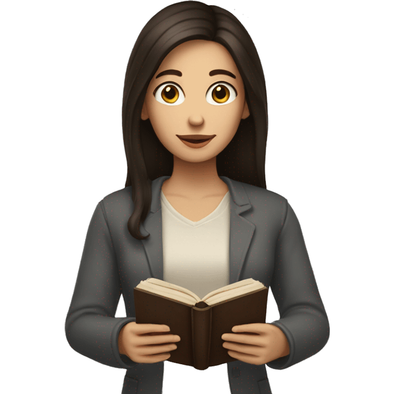 a woman with fair skin, long dark brown hair, dark brown eyes, holding a bible  emoji