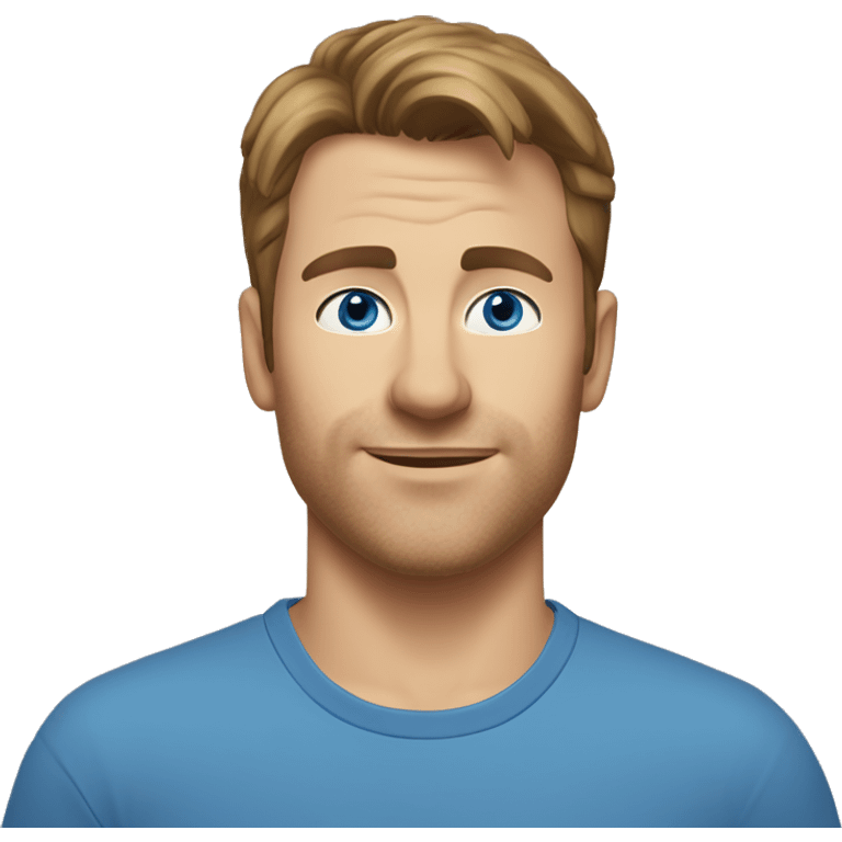 A head and shoulders shot of a 35 year old Caucasian man, with short brown hair,   with blue eyes wearing a t-shirt. emoji