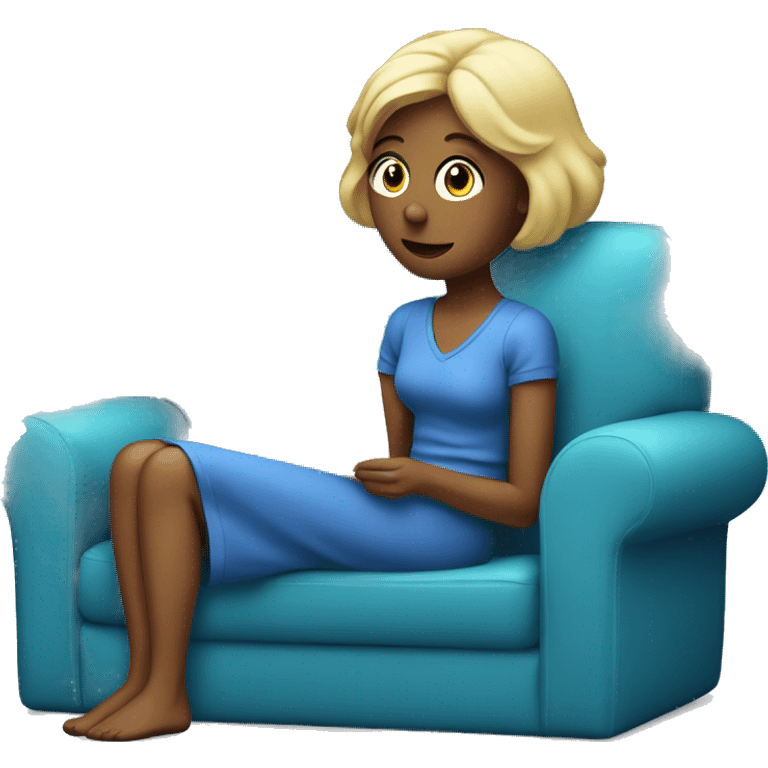 Lady watching tv on blue couch  emoji