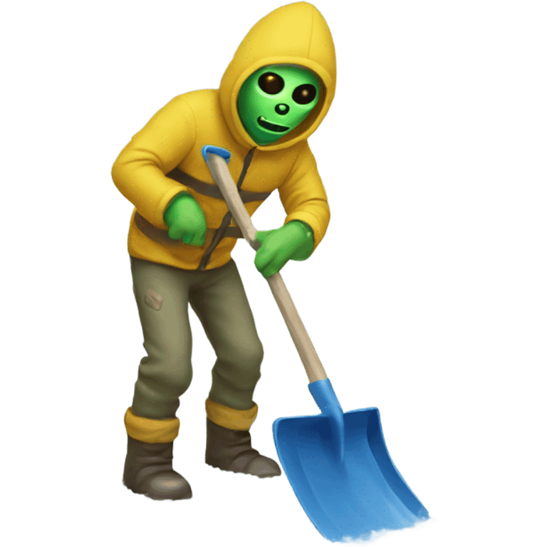 Alien shoveling snow  emoji