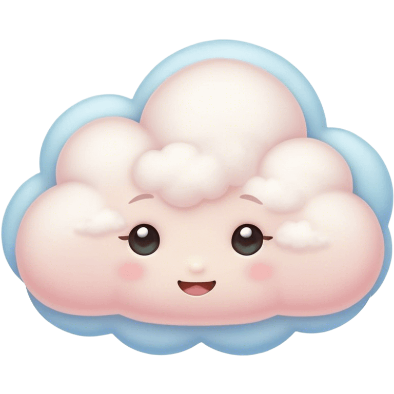 Cinematic tiny snuggly cloud, soft fluffy texture, gentle glowing edges, cute blushing cheeks, floating peacefully in a pastel sky, warm and dreamy. emoji