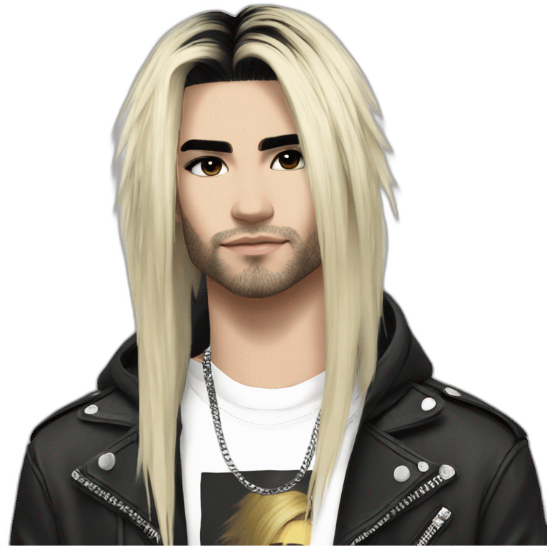 Bill Kaulitz black hair down with blonde highlights emo emoji