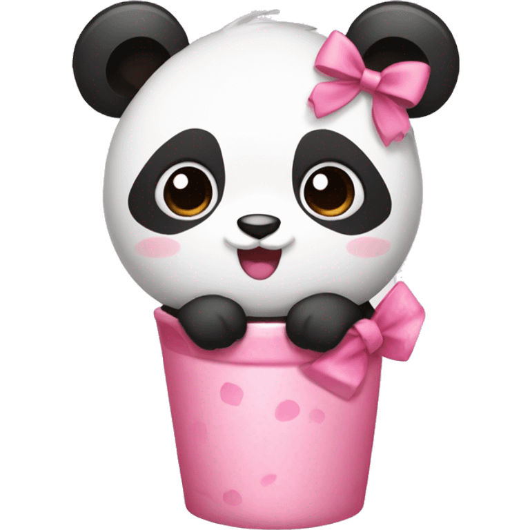 Panda with pink bow and boba emoji