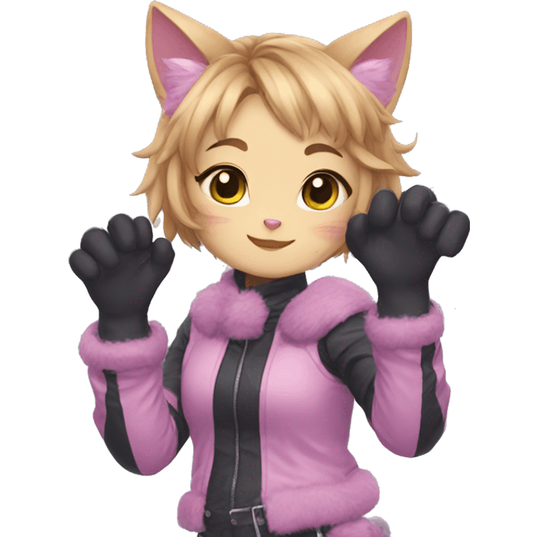 catgirl with paw gloves saying uwu emoji