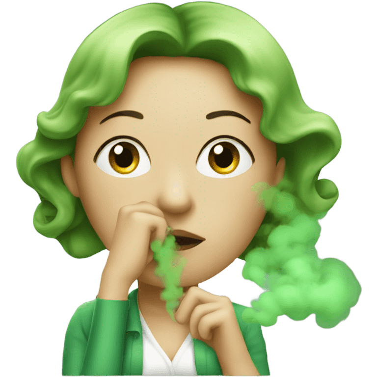 Lady holding nose with green smoke  emoji