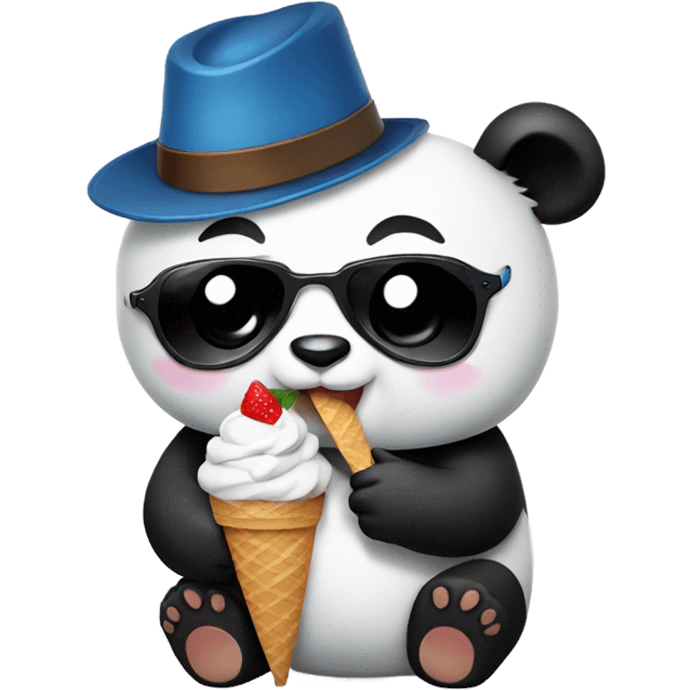 Panda eating ice cream with a hat & sunglasses on emoji