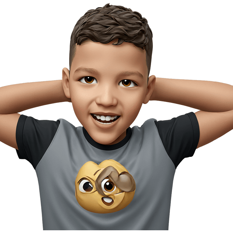 smiling boy with arms up emoji