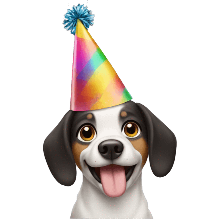 Dog wearing party hat emoji