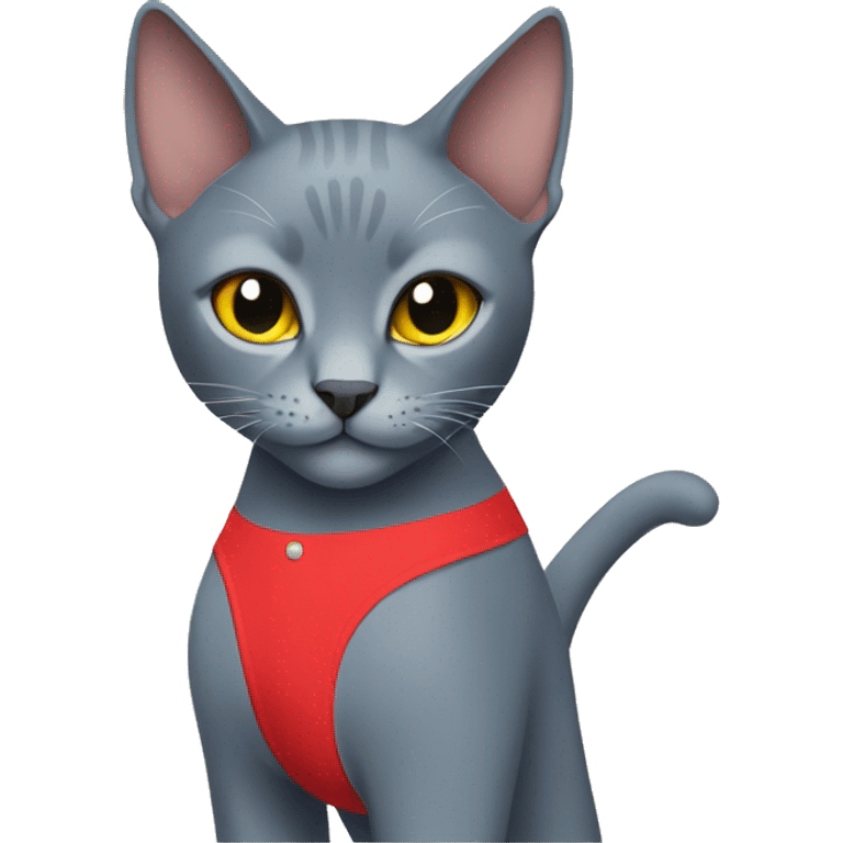 Russian blue cat wearing a red swimsuit emoji