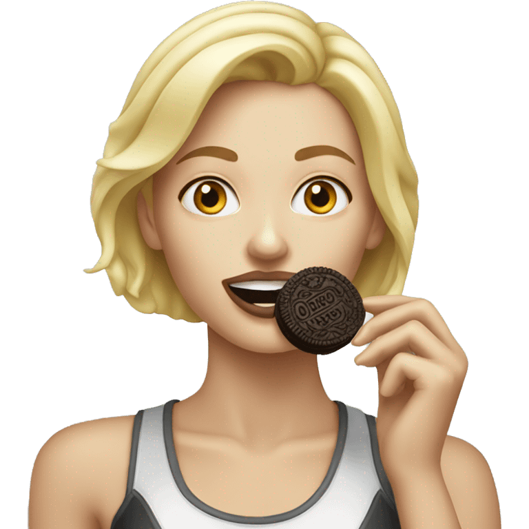 Blonde woman eating an Oreo  emoji