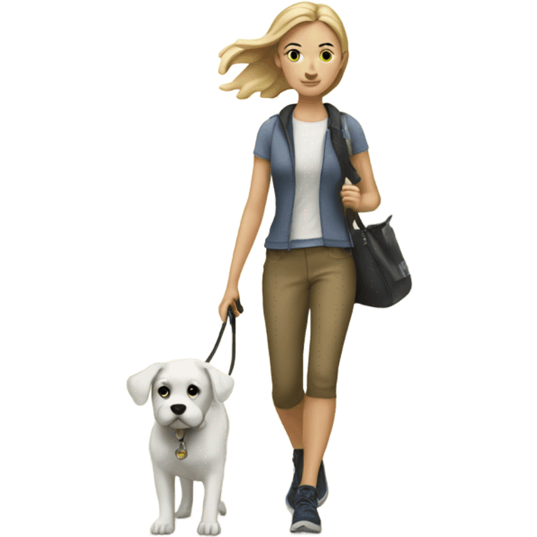 White girl taking her dog on a walk emoji