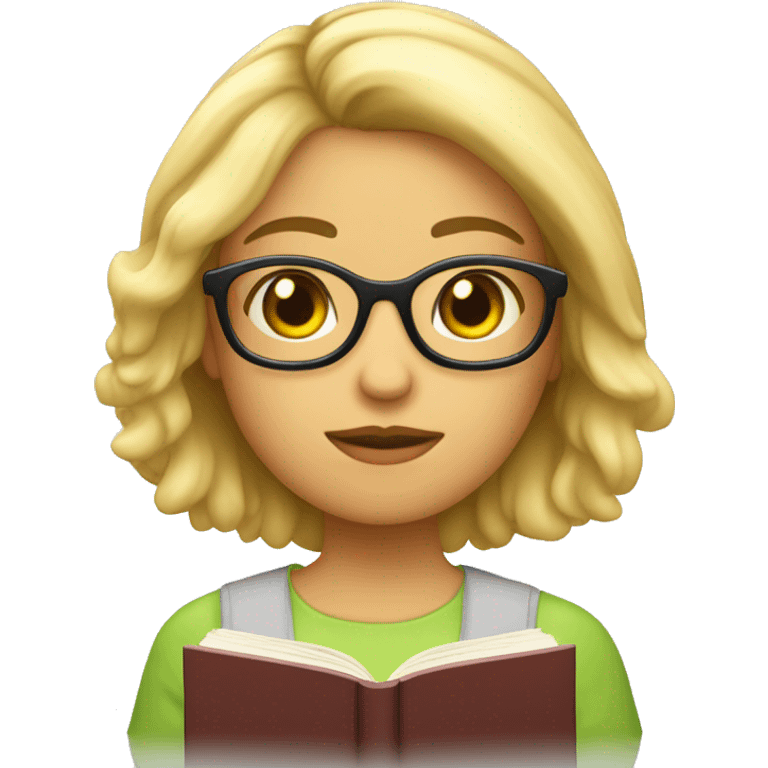 Chica rubia pelo corto y lentes de lectura emoji