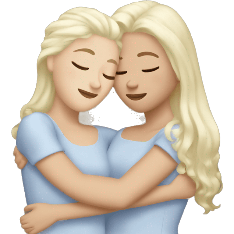 Three white sisters hugging blond hair, white hair, brown hair emoji