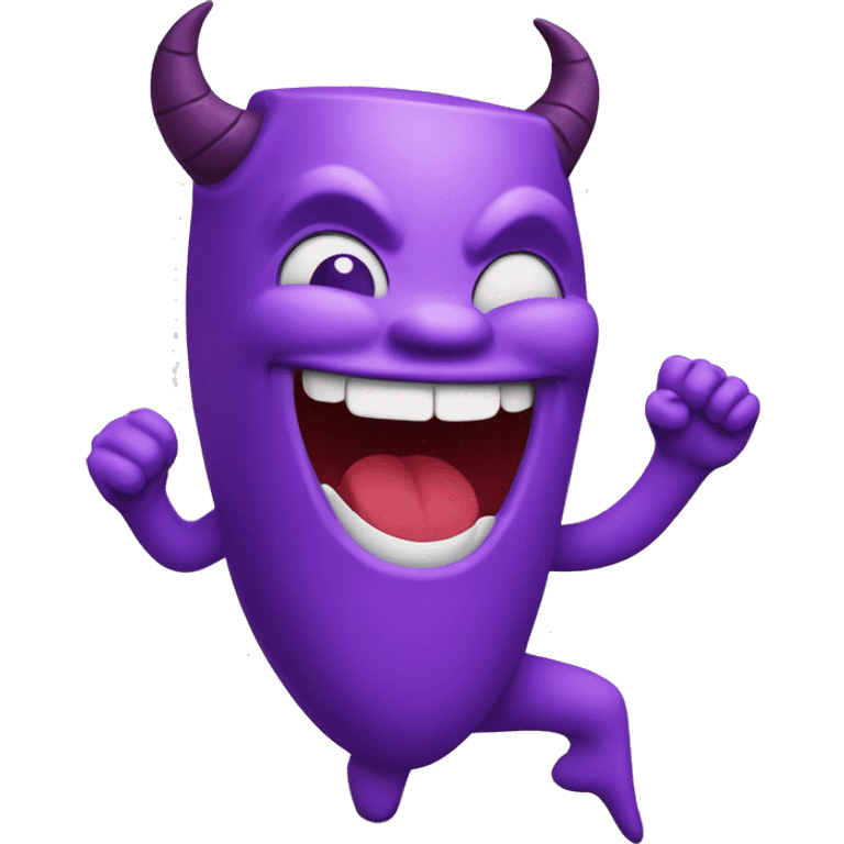 smiling purple devil face emoji holding up the letter c emoji