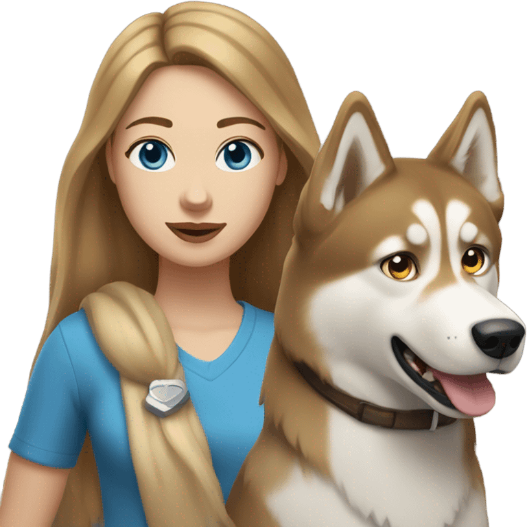 White Woman hair brown and bleus eyes and golden Husky  emoji