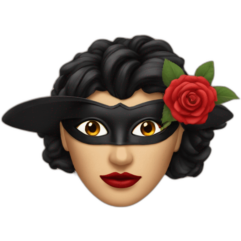 zorro woman mask with rose in hair emoji