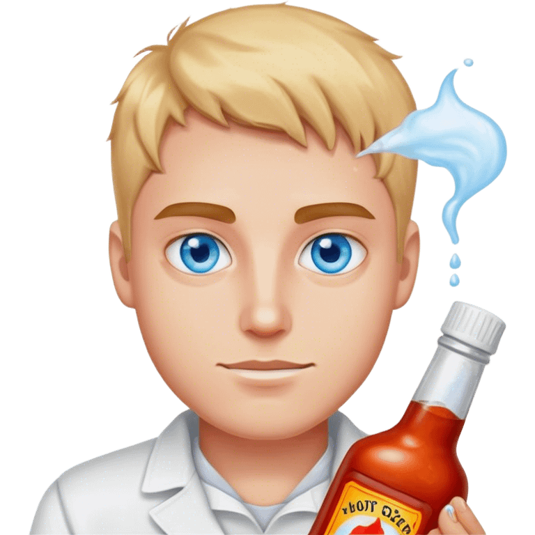 guy blue eyes holding hot sauce and salt emoji