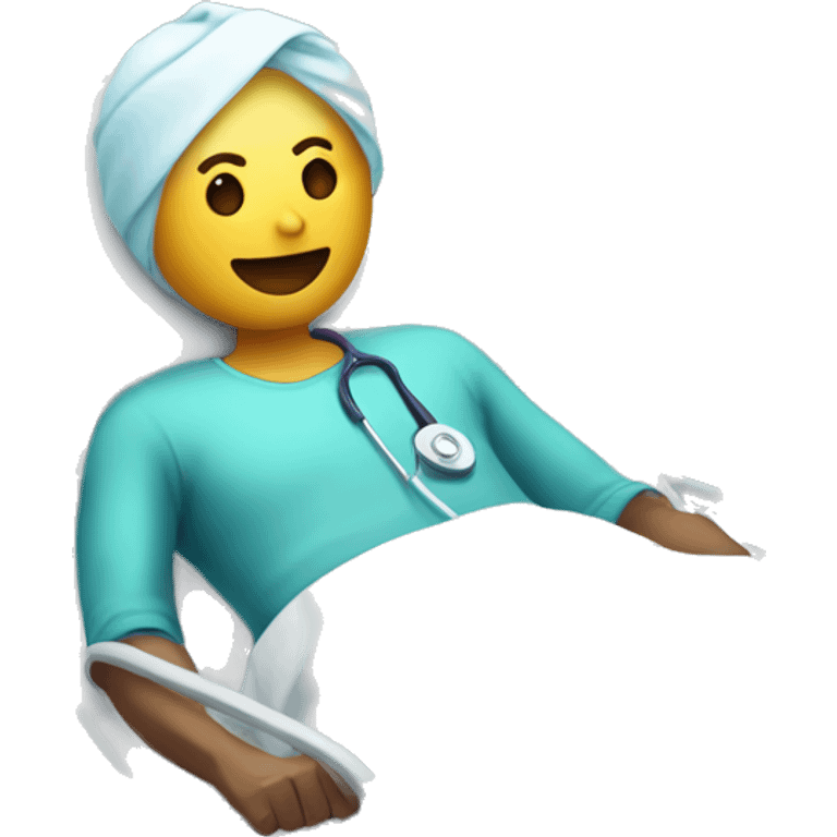 cartoon lying in hospital bed with a catheter emoji