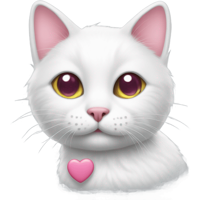 white cat with pink hearts emoji