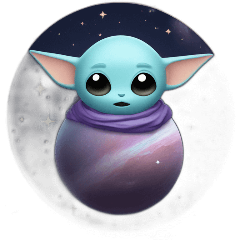 Grogu Cosmic méditation with planet emoji