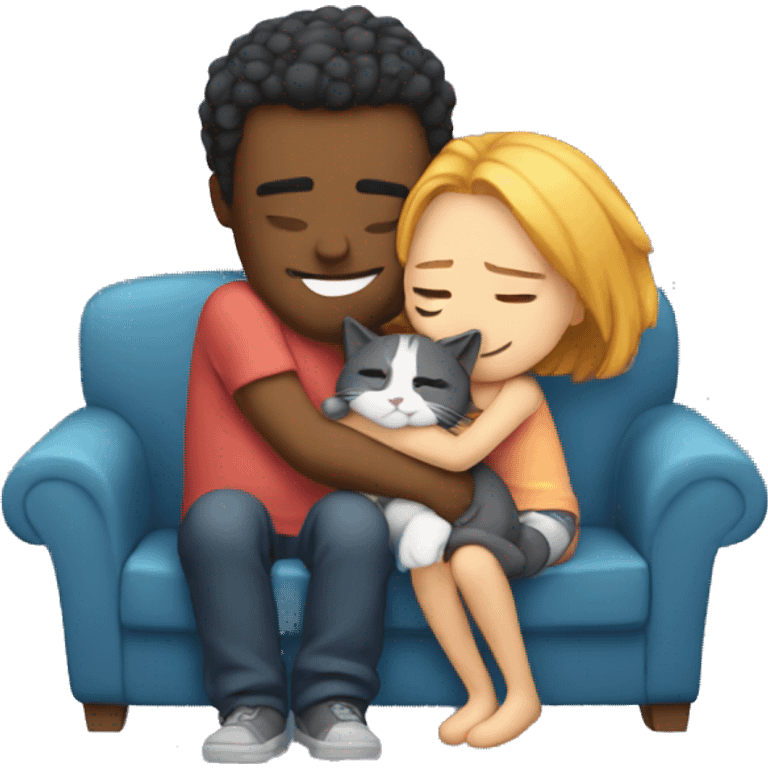 Couple hug couch cat emoji