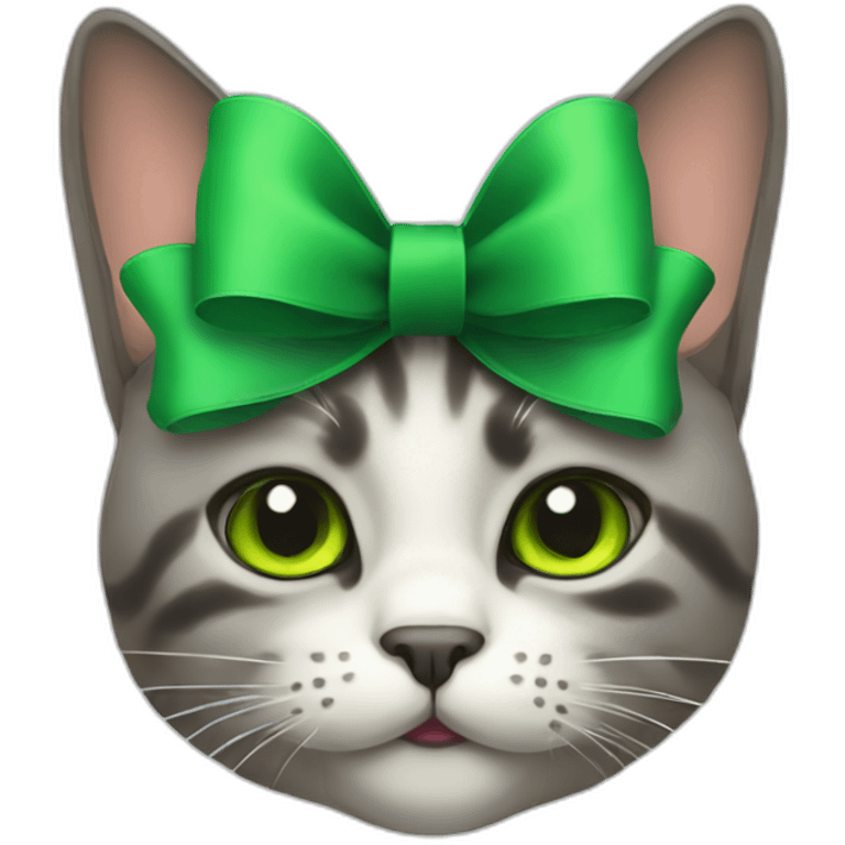 Old cat with big green bow emoji